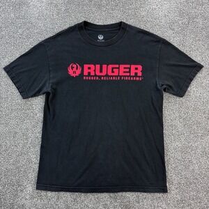 Ruger Firearms Shirt Mens Large Black Rugged‎ Reliable Weapons Gun Maker Logo